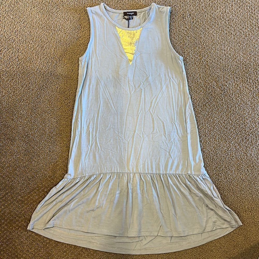 Imoga Girls Grey Tank Dress with Gold Triangle Neckline